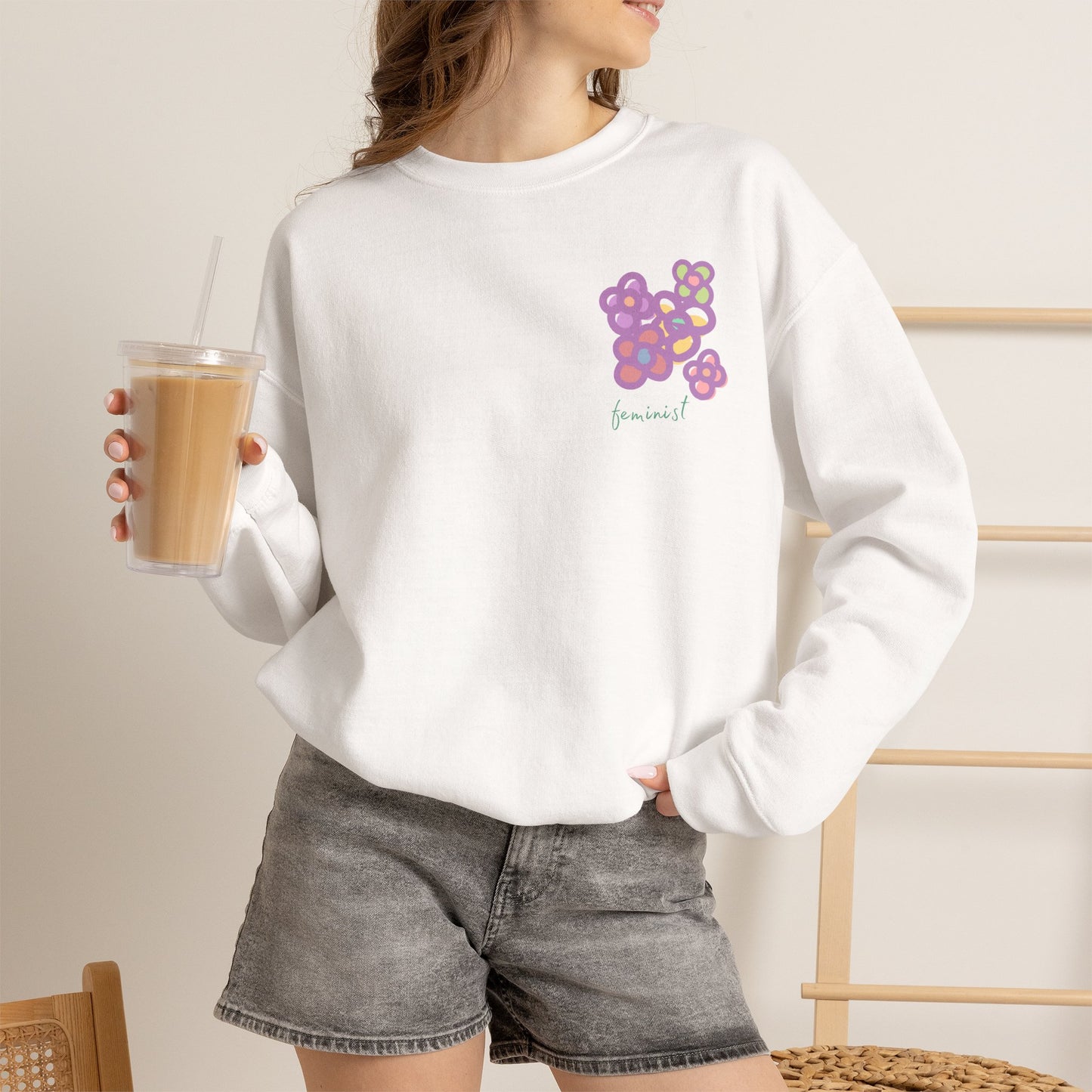 Feminist Mini-Floral Women's Crew Neck Sweatshirt